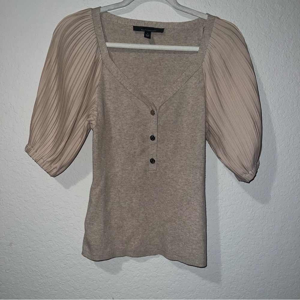 White House Black Market Pleated Puff-Sleeve Henley Sweater Blouse - Picture 3 of 7